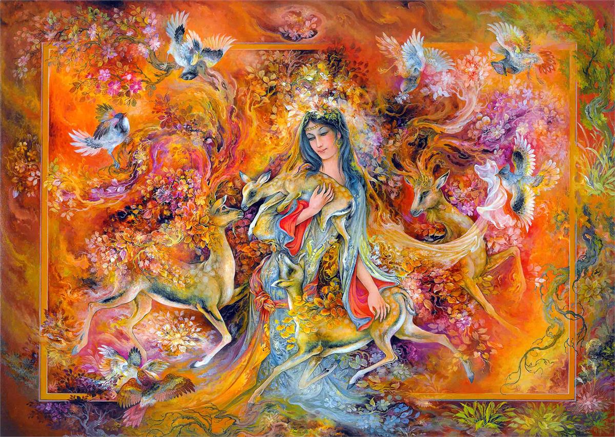 نقاشی مینیاتوری ایرانی اثر استاد فرشچیان ( حرارت عشق )